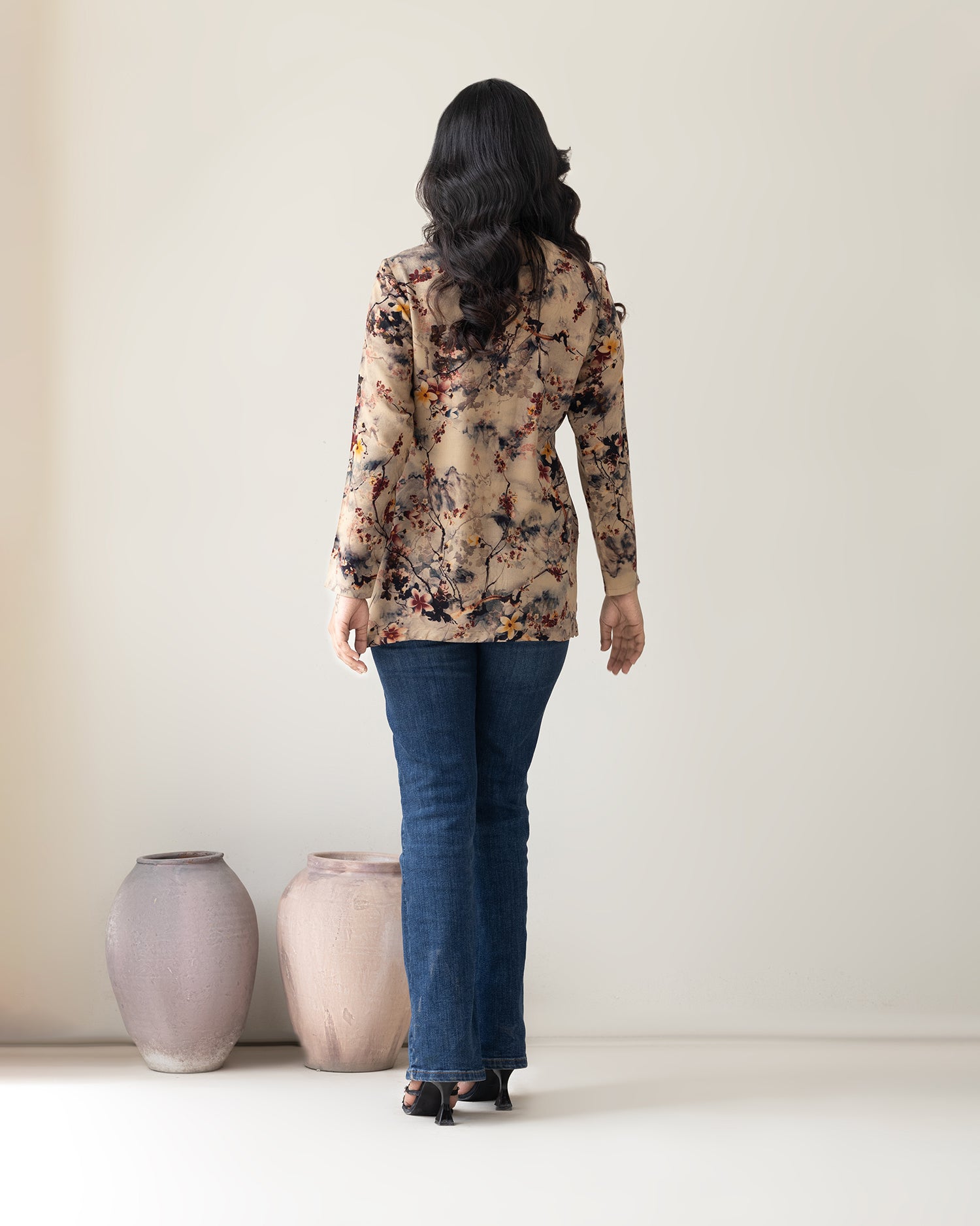 Chic Autumn Floral Print Long Sleeve Blouse for Women