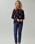 Pink & Black Floral Cotton Top With Unique Pink Button