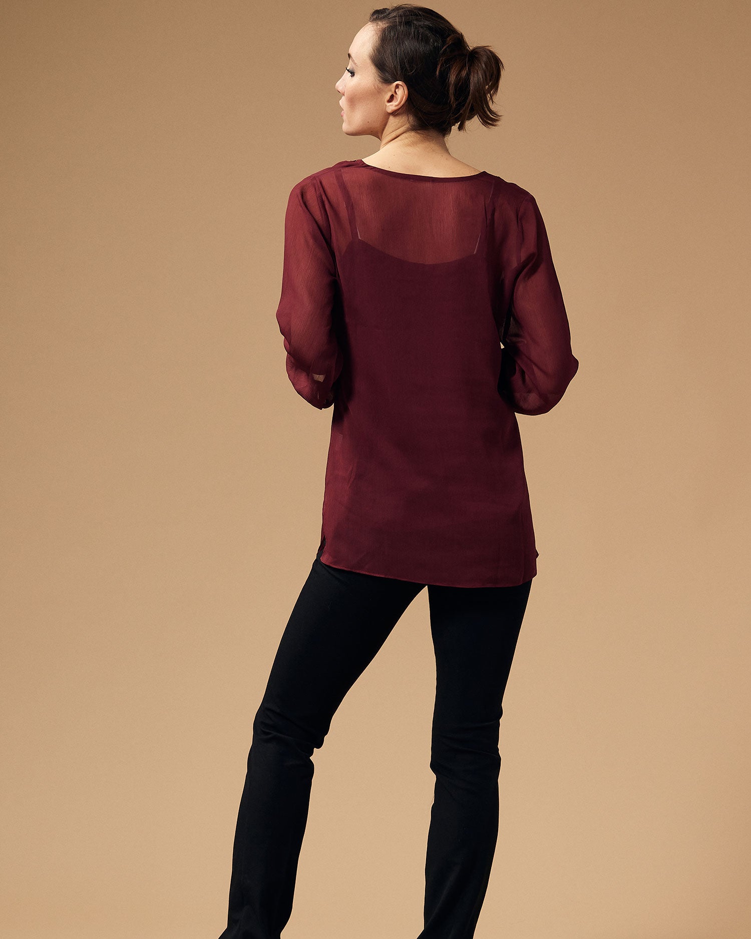 Stunning Maroon Chiffon Hand Embroided Sequin Work Long Sleeve Tunics