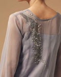 Front And Back Embroidered Grey Chiffon Tunic