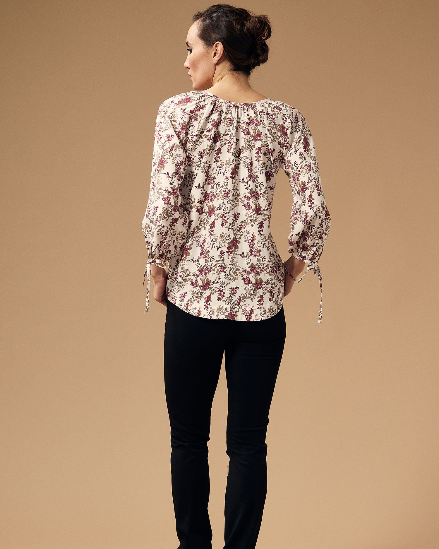 Front Open Tie Sleeves Cotton Floral Printed Top